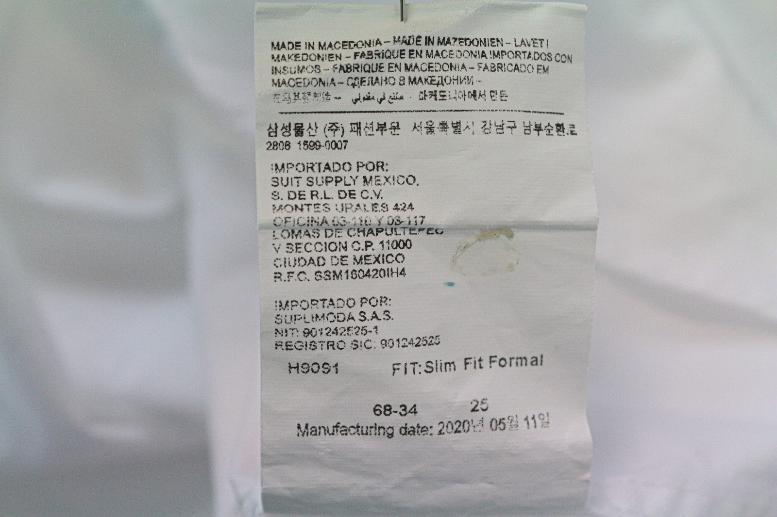 SUITSUPPLY Men's Shirt 40/15.75 Slim White Cotton Long Sleeve Formal Top