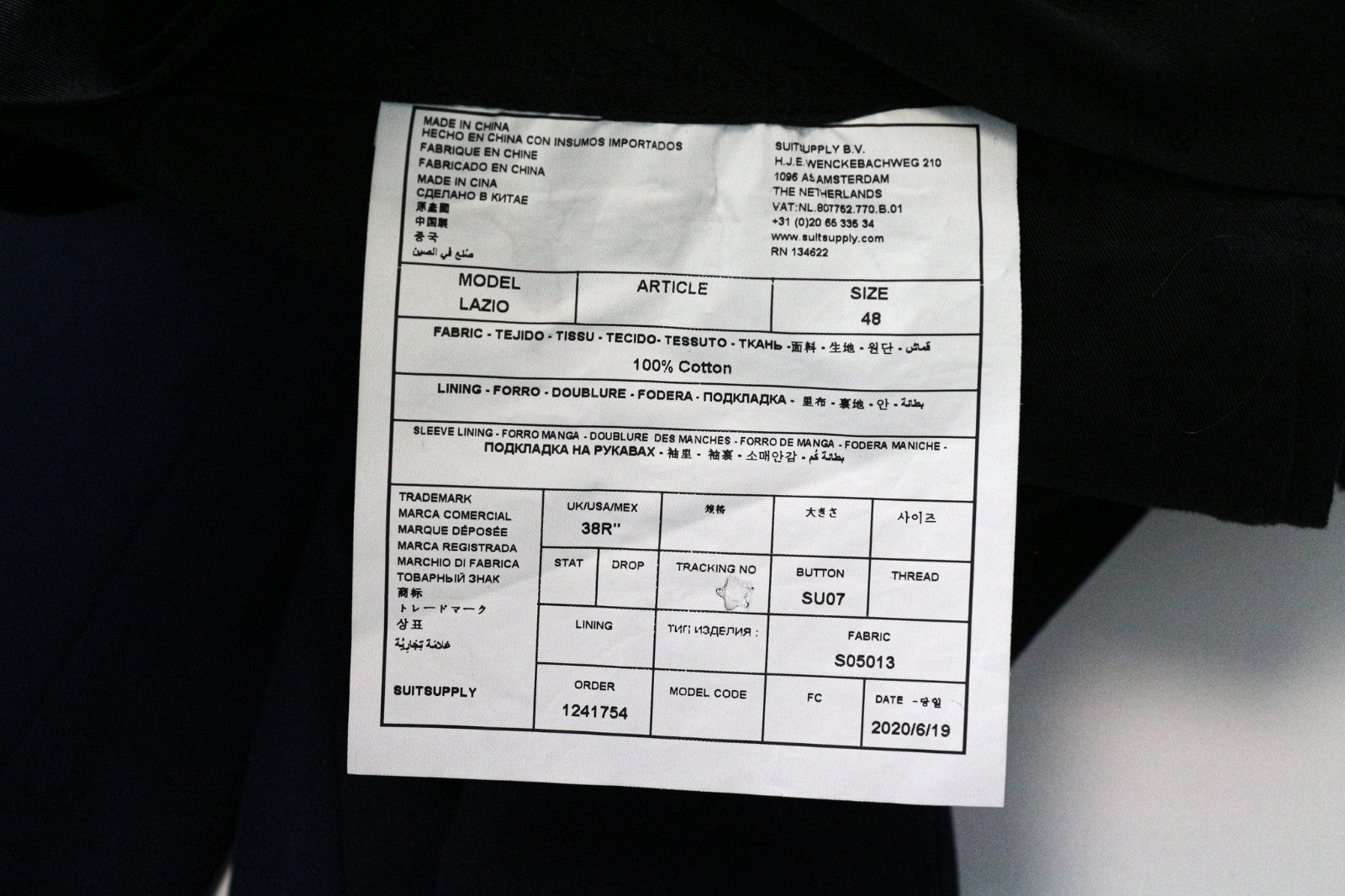 SUITSUPPLY La Spalla Men's Suit UK38R Blue Cotton 2Pc Lined Slim Single Breasted