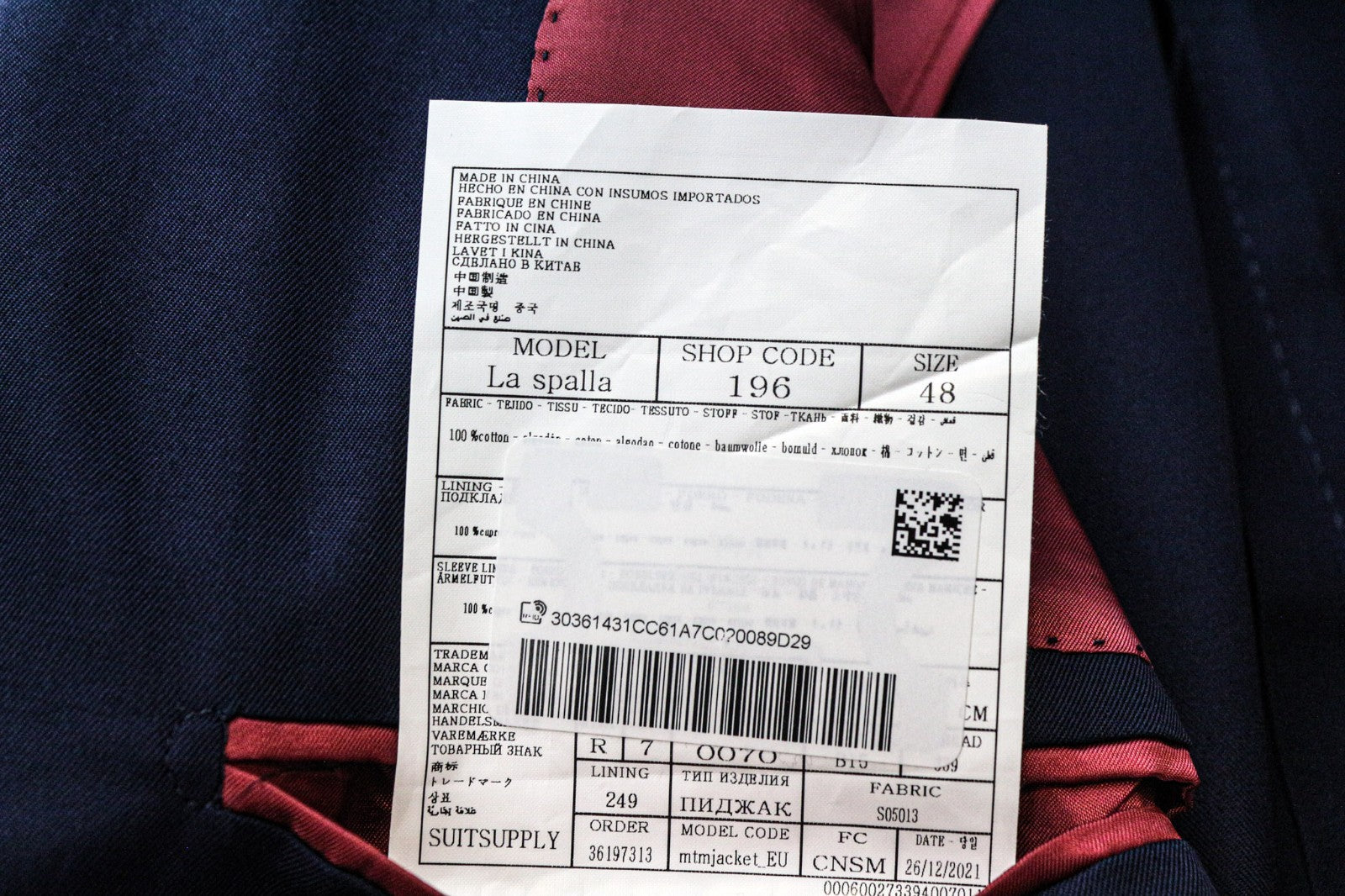 SUITSUPPLY La Spalla Men's Suit UK38R Blue Cotton 2Pc Lined Slim Single Breasted