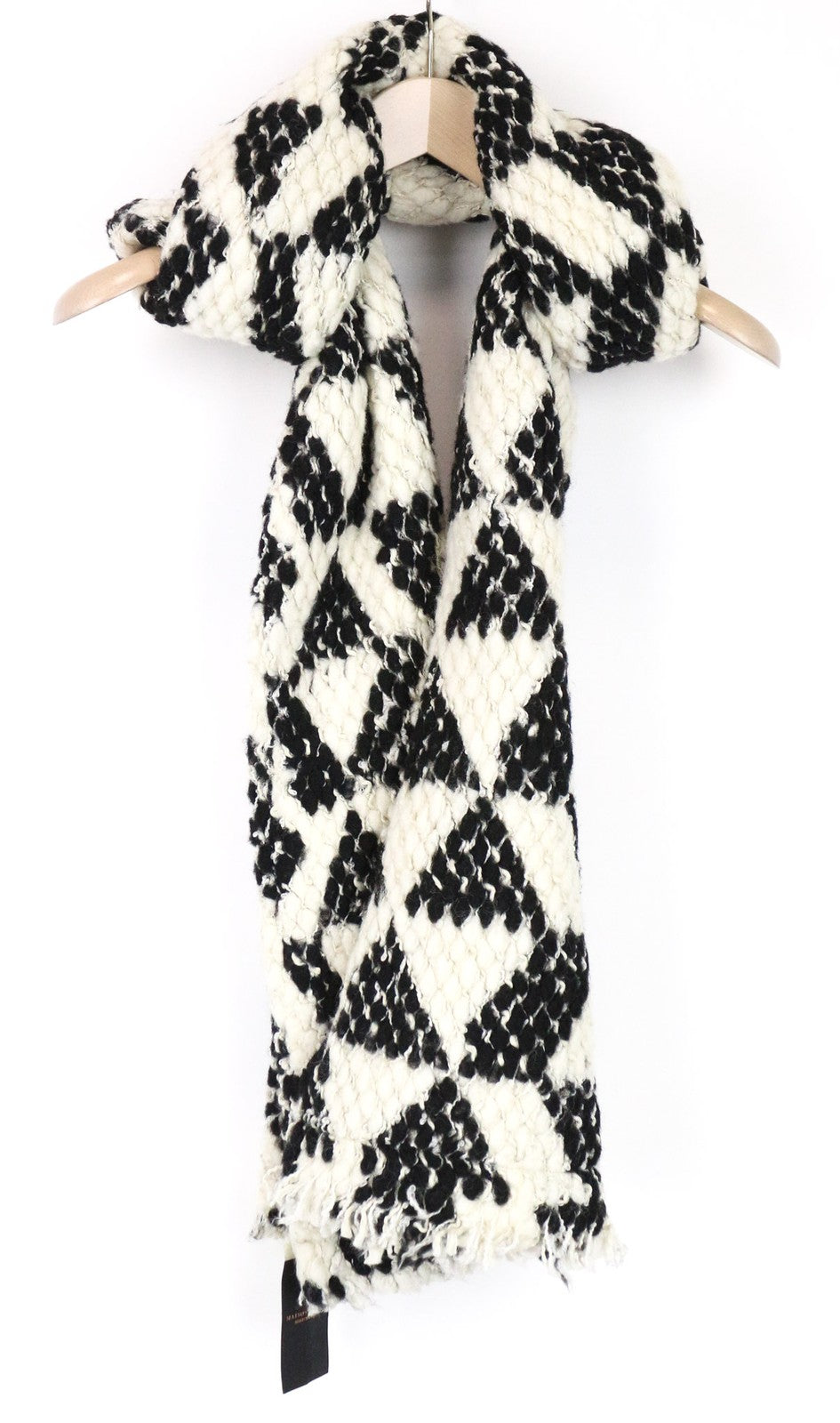 MAISON SCOTCH Women's Scarf OS Beige Black Wool Blend Winter Triangle Wrap