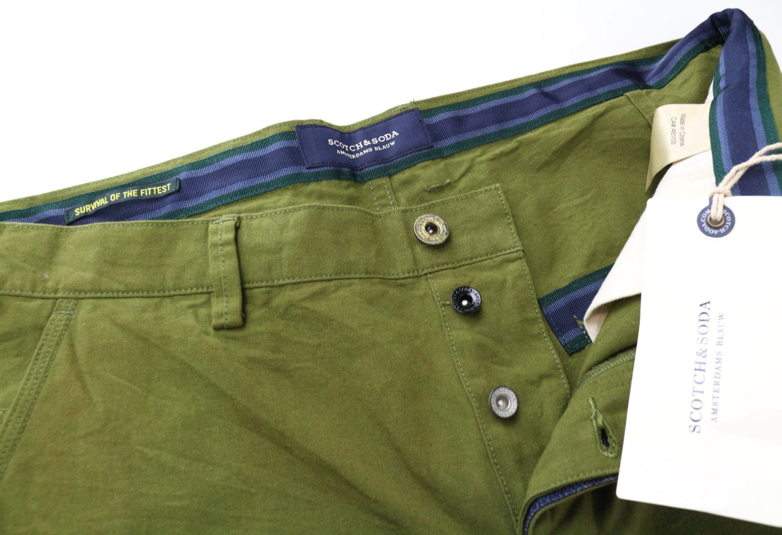 SCOTCH & SODA Ams Blauw Men's Trousers ~W37/L31 Slim Painted Effect Green