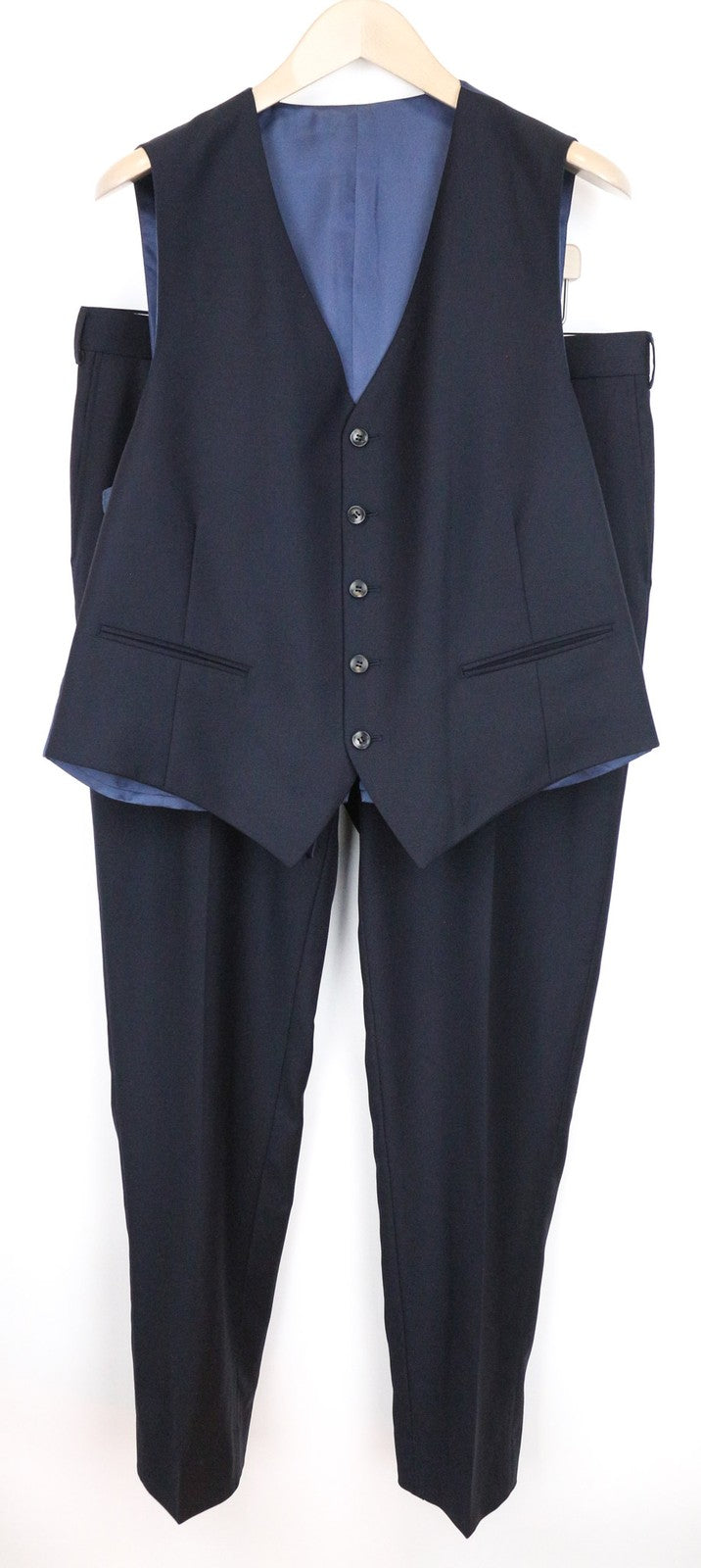 SUITSUPPLY Ferrara Men's Suit UK44S Navy Wool 2Pc Set with Vest & Trousers