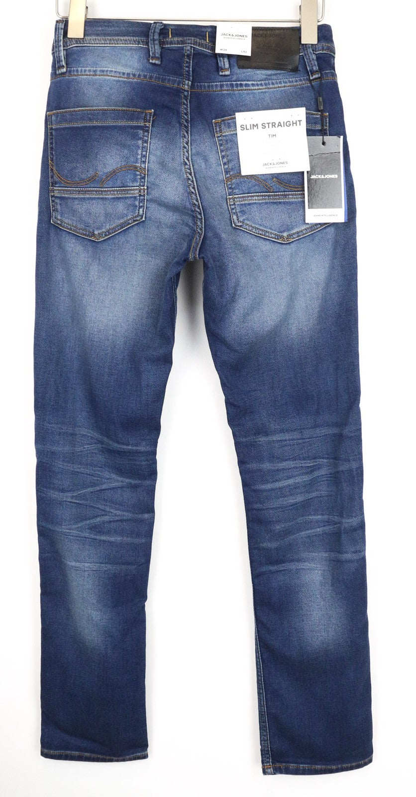 JACK & JONES Tim Men's Jeans W28/L32 Slim Straight Blue Stretch Cotton Denim