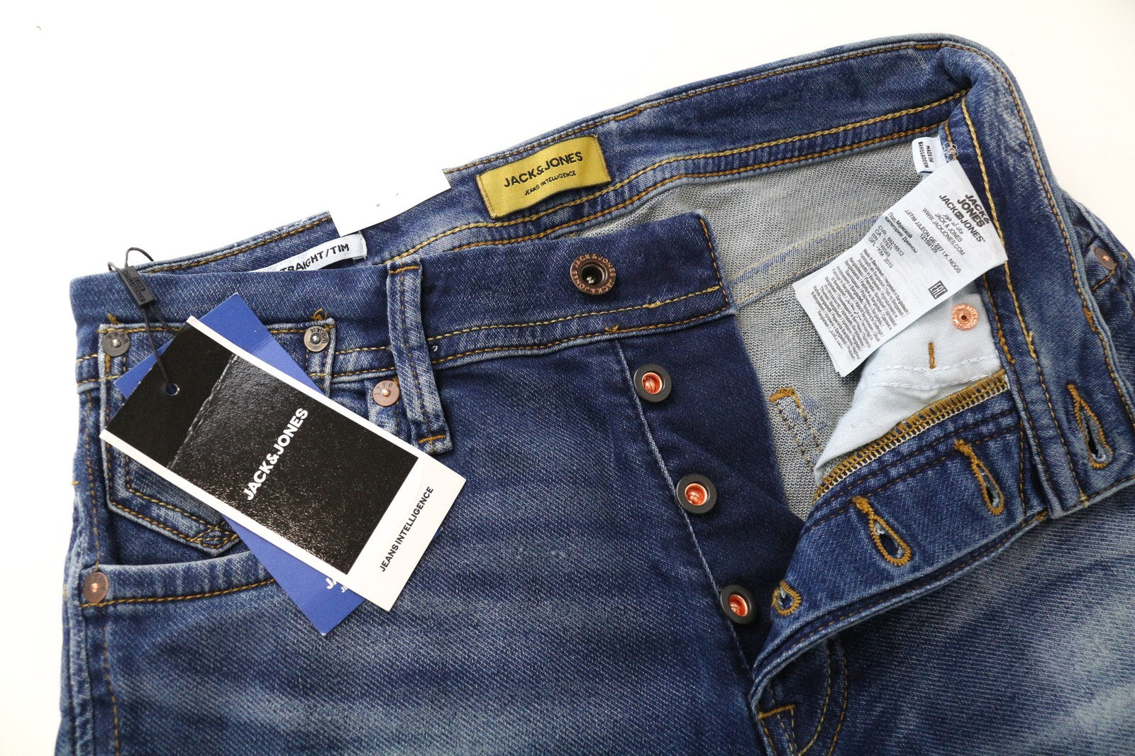 JACK & JONES Tim Men's Jeans W28/L32 Slim Straight Blue Stretch Cotton Denim