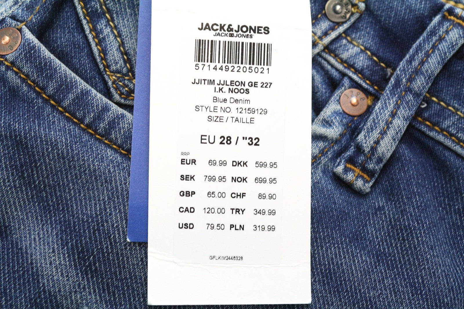 JACK & JONES Tim Men's Jeans W28/L32 Slim Straight Blue Stretch Cotton Denim