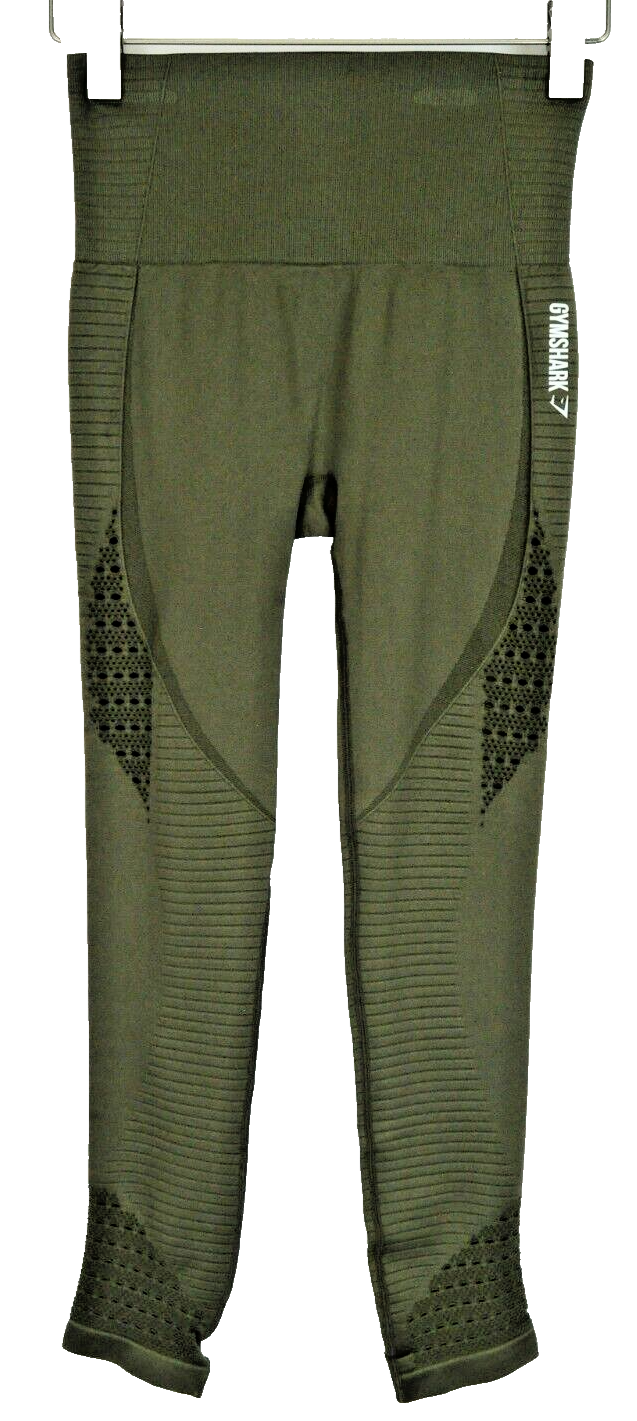 GYMSHARK Women M Green High-Waist Stretch Activewear Logo Sport Leggings