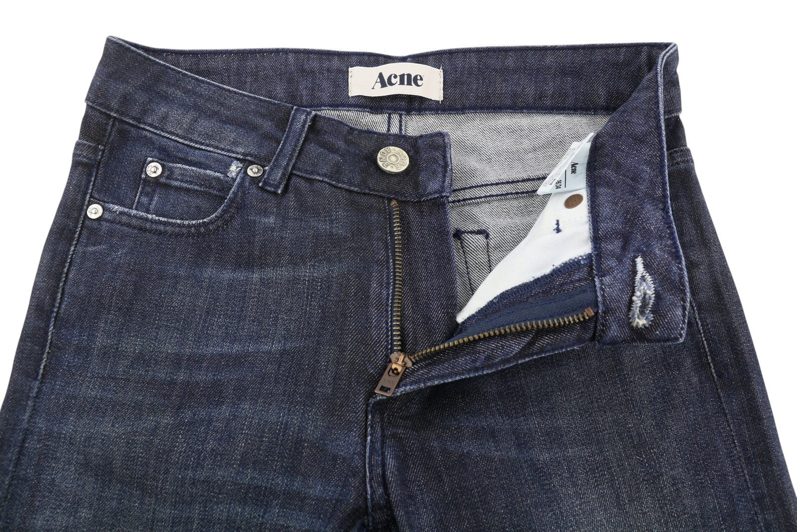 ACNE Hex/Over Women Jeans W26 Dark Blue Faded Whiskers Straight Fit Denim