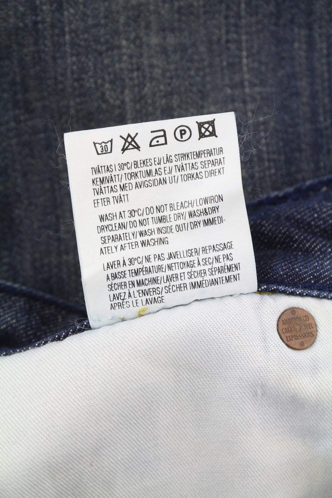 ACNE Hex/Over Women Jeans W26 Dark Blue Faded Whiskers Straight Fit Denim