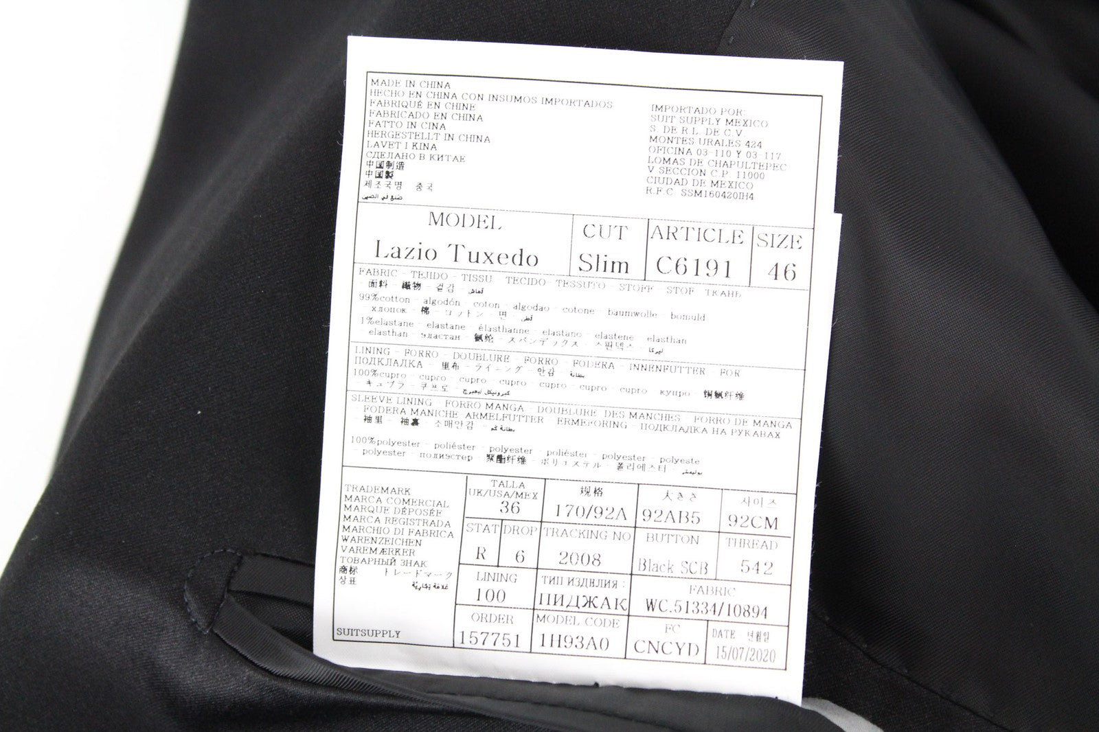 SUITSUPPLY Lazio Men's Grey Velvet Slim Fit Tuxedo Blazer UK36R Cotton Stretch