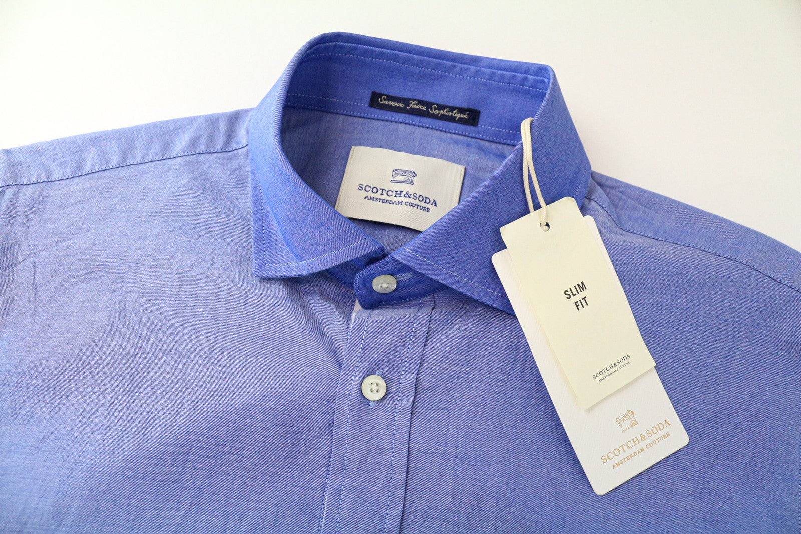 SCOTCH & SODA Ams Couture Men's Shirt S Slim Blue Cotton Button Long Sleeve