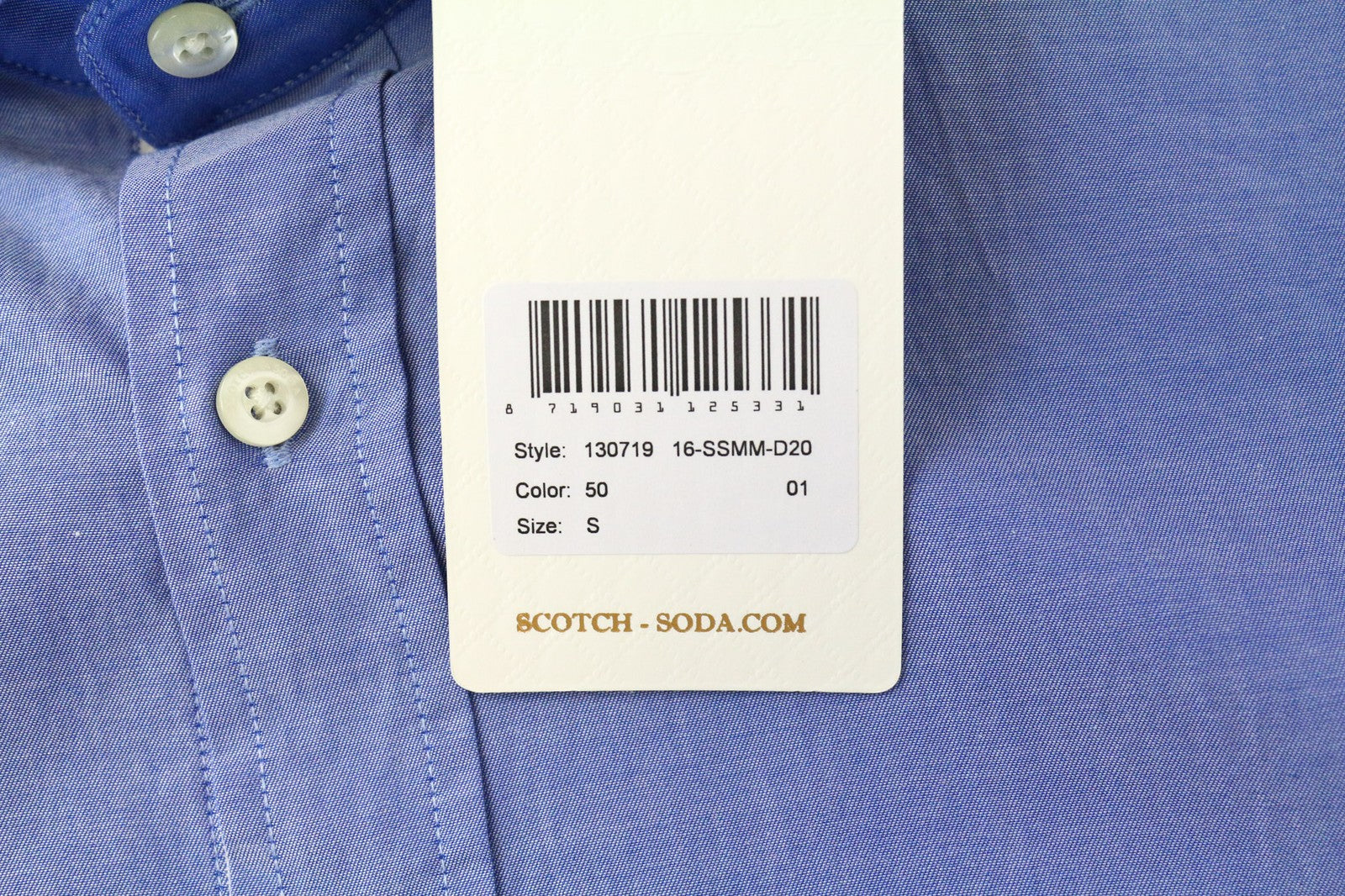 SCOTCH & SODA Ams Couture Men's Shirt S Slim Blue Cotton Button Long Sleeve