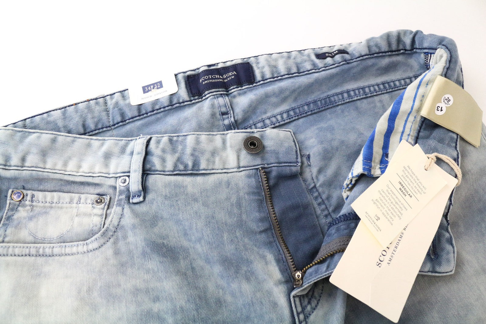 SCOTCH & SODA Skim Men's Jeans W34/L32 Skinny Stretch Blue Cotton Washed Denim