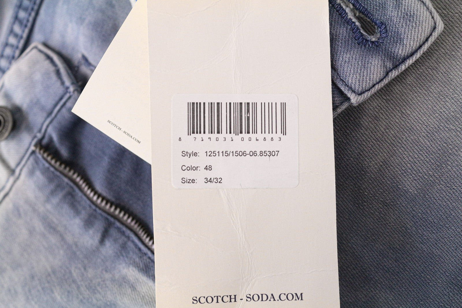SCOTCH & SODA Skim Men's Jeans W34/L32 Skinny Stretch Blue Cotton Washed Denim