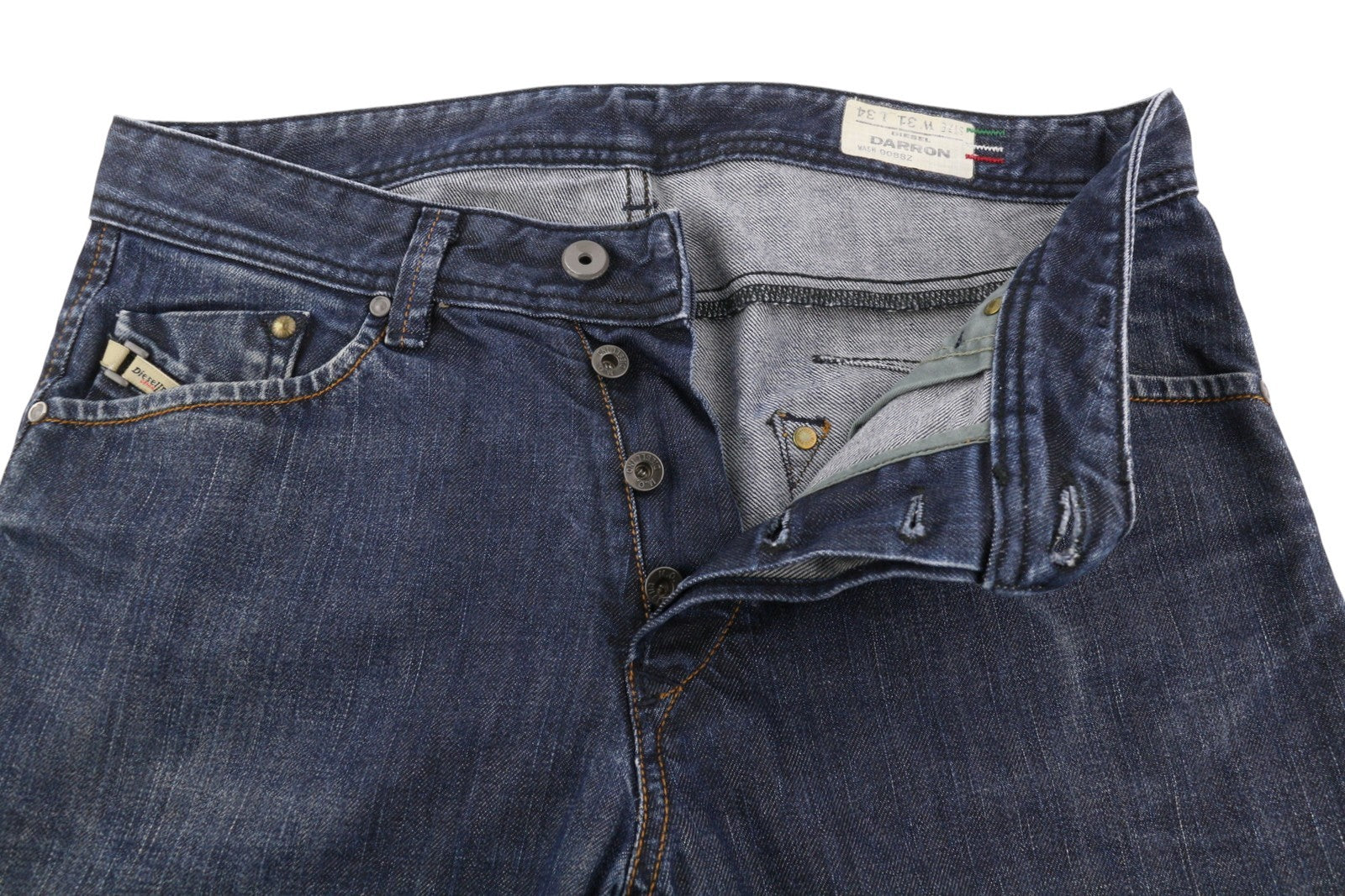 DIESEL Darron 0088Z Men Jeans W31/L34 Dark Blue Faded Straight Fit Button Denim