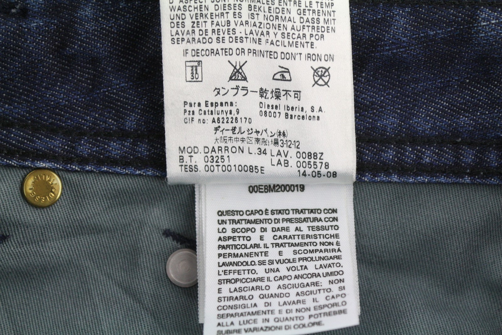 DIESEL Darron 0088Z Men Jeans W31/L34 Dark Blue Faded Straight Fit Button Denim