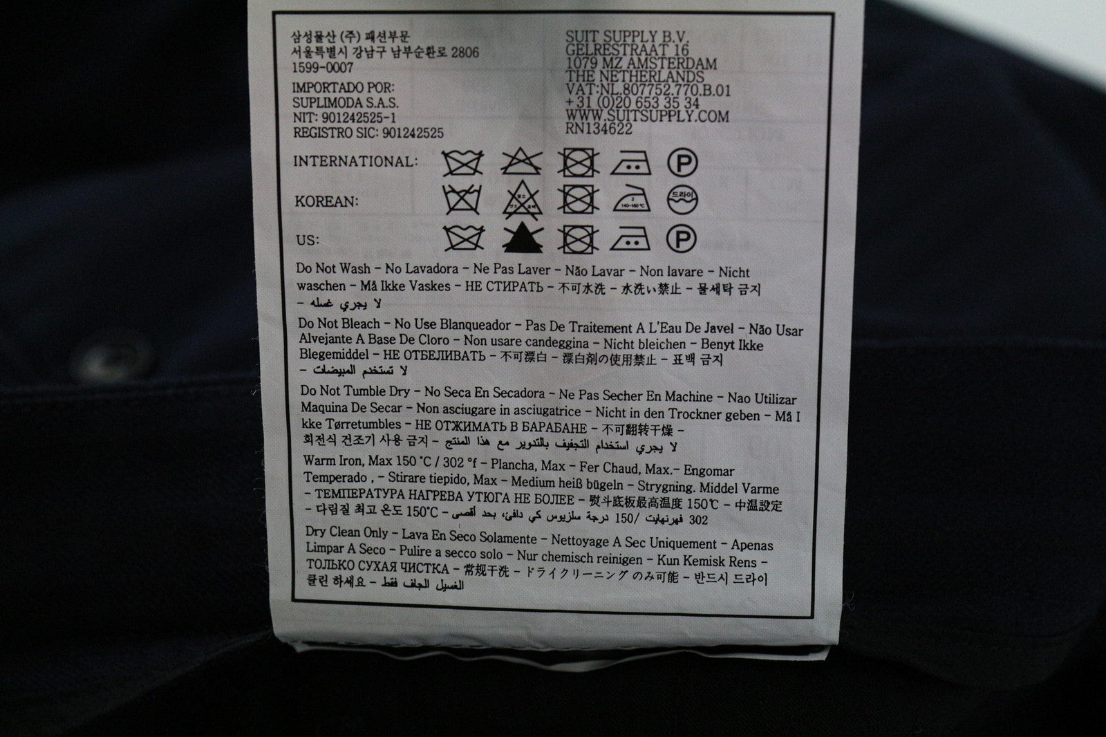 SUITSUPPLY Brescia Men's Navy Trousers UK50R Slim Wool Herringbone Flat-Front