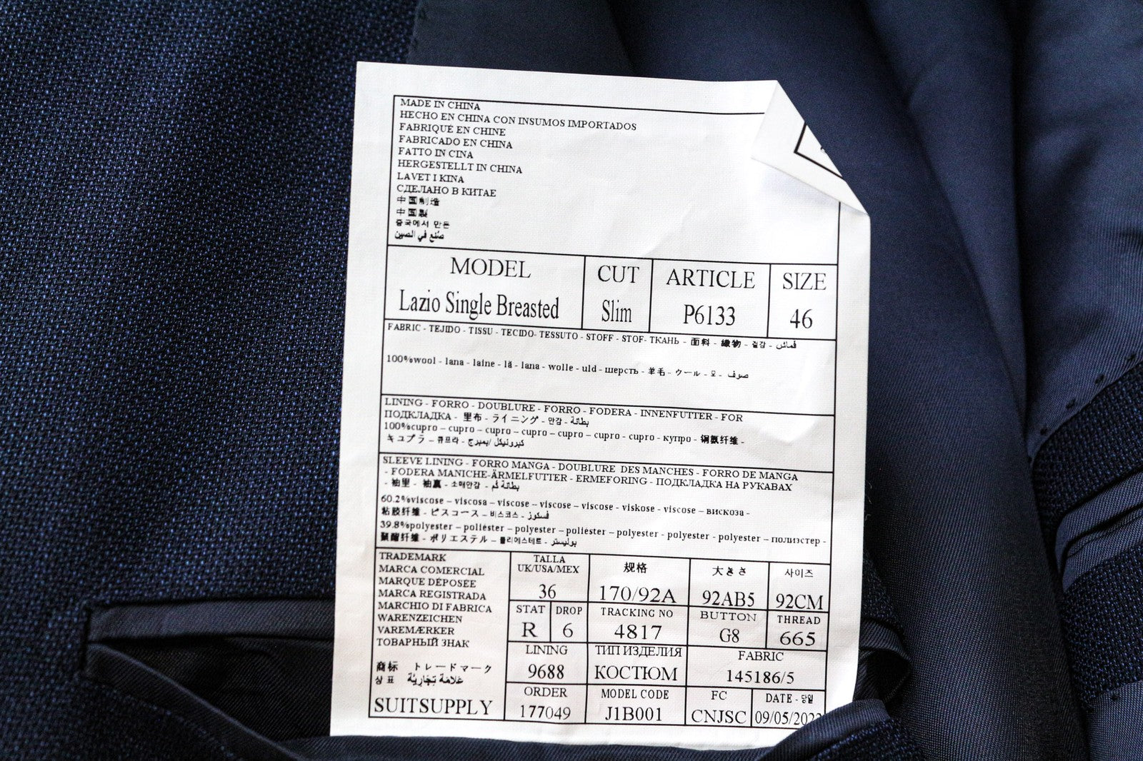 SUITSUPPLY Lazio Men's Suit UK36R Slim Wool S110s 2 Piece Blue Melange