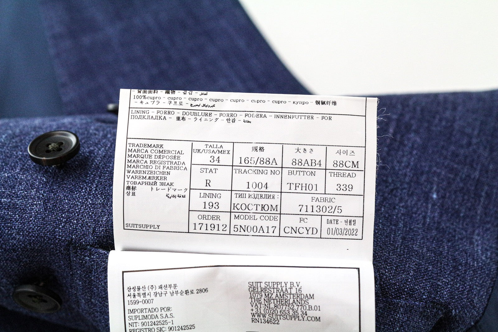 SUITSUPPLY La Spalla Men's Blazer UK32R Slim Blue Wool Silk Linen Melange