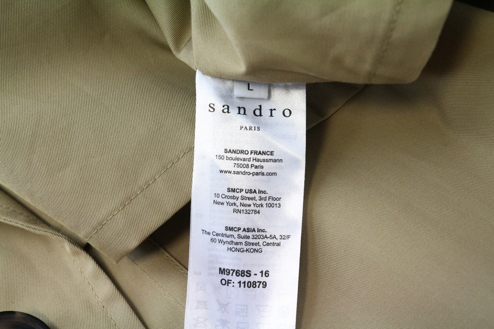 SANDRO Men's Coat L Beige Cotton Mid-Length Trench Button-Up Style