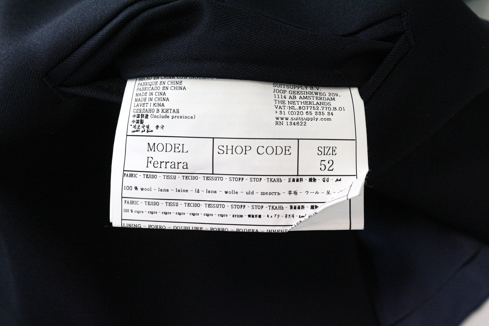 SUITSUPPLY Ferrara Men's Waistcoat UK42R Dark Blue Slim Wool Lined