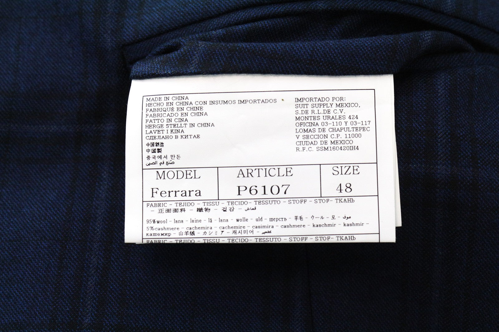 SUITSUPPLY Ferrara vyriška liemenė UK38R mėlyna languota vilna su kašmyro pamušalu 