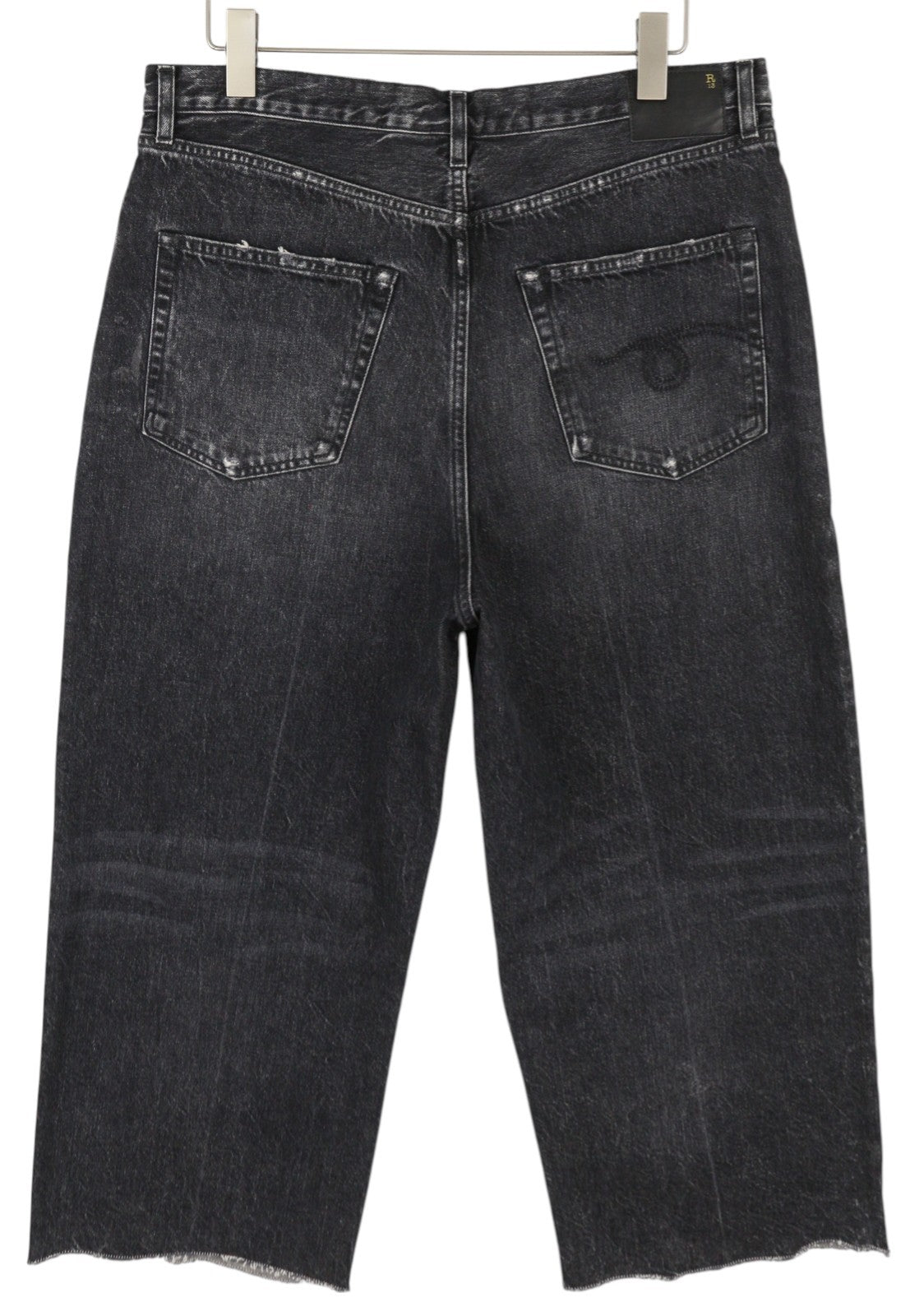 R13 Ankled D'Arcy Women Jeans 31 Everit Black Washed Distressed Straight Fit