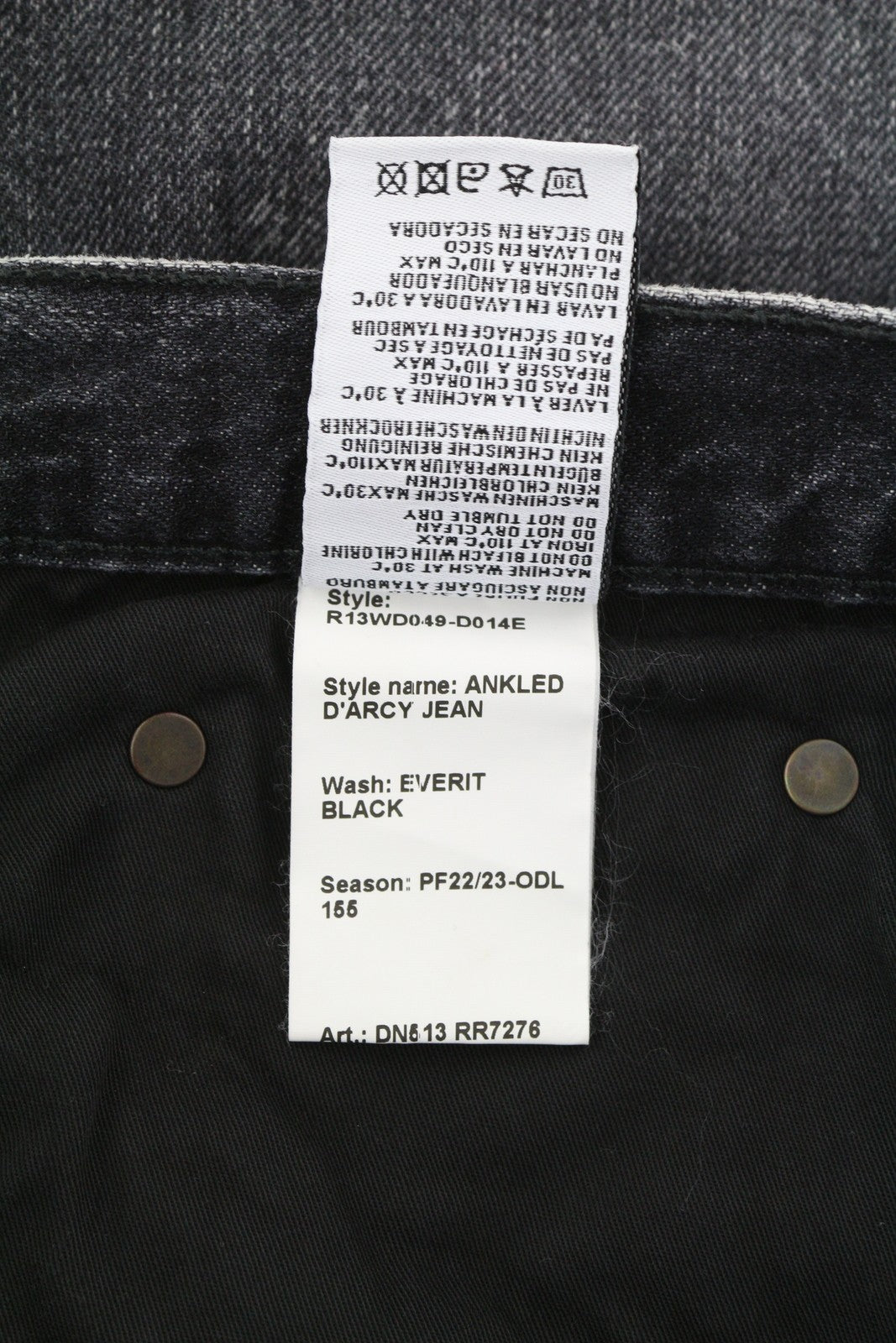 R13 Ankled D'Arcy Women Jeans 31 Everit Black Washed Distressed Straight Fit