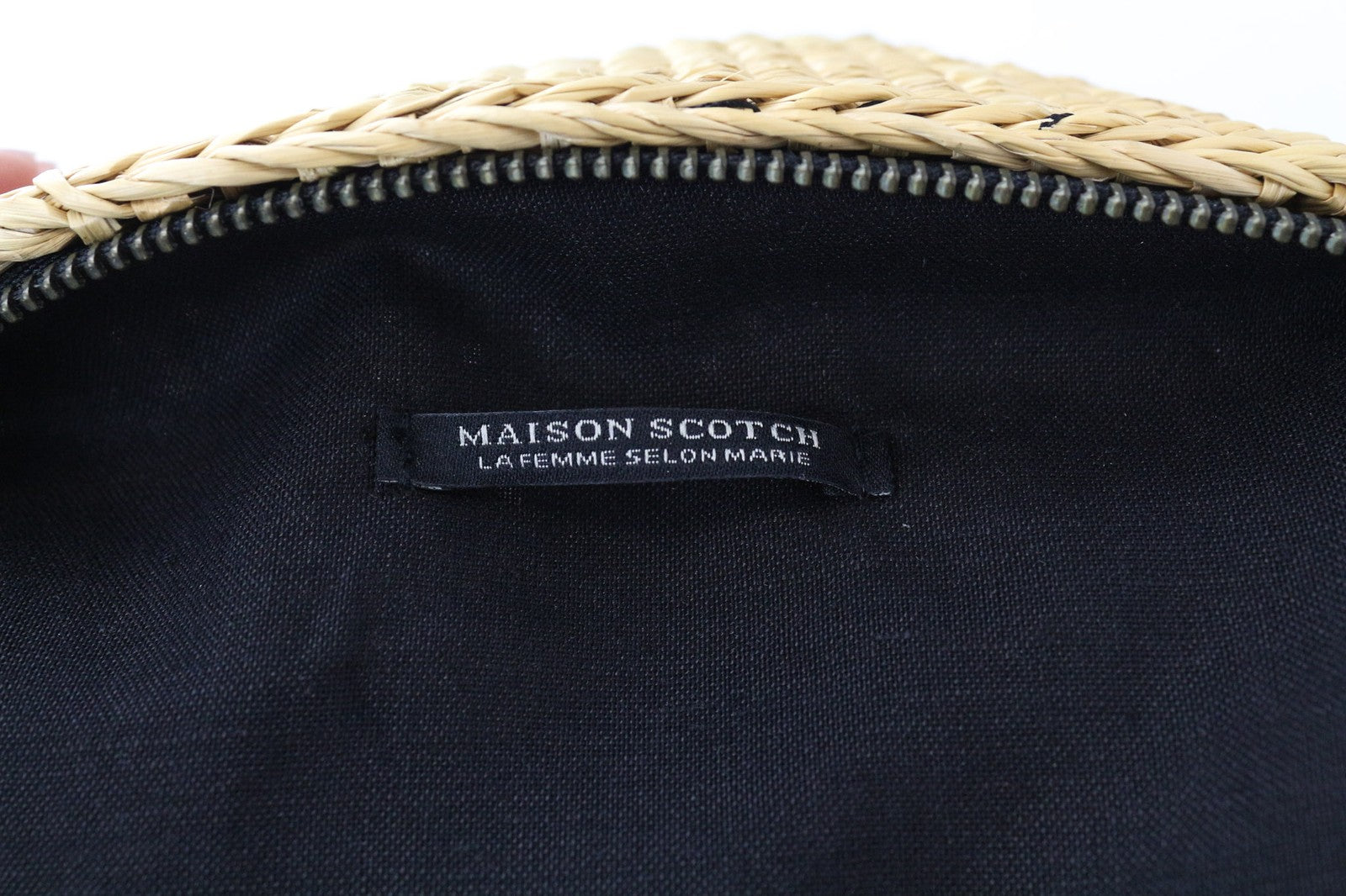 MAISON SCOTCH Women Straw Bag OS Wheat Brown Leather Handles Zipped