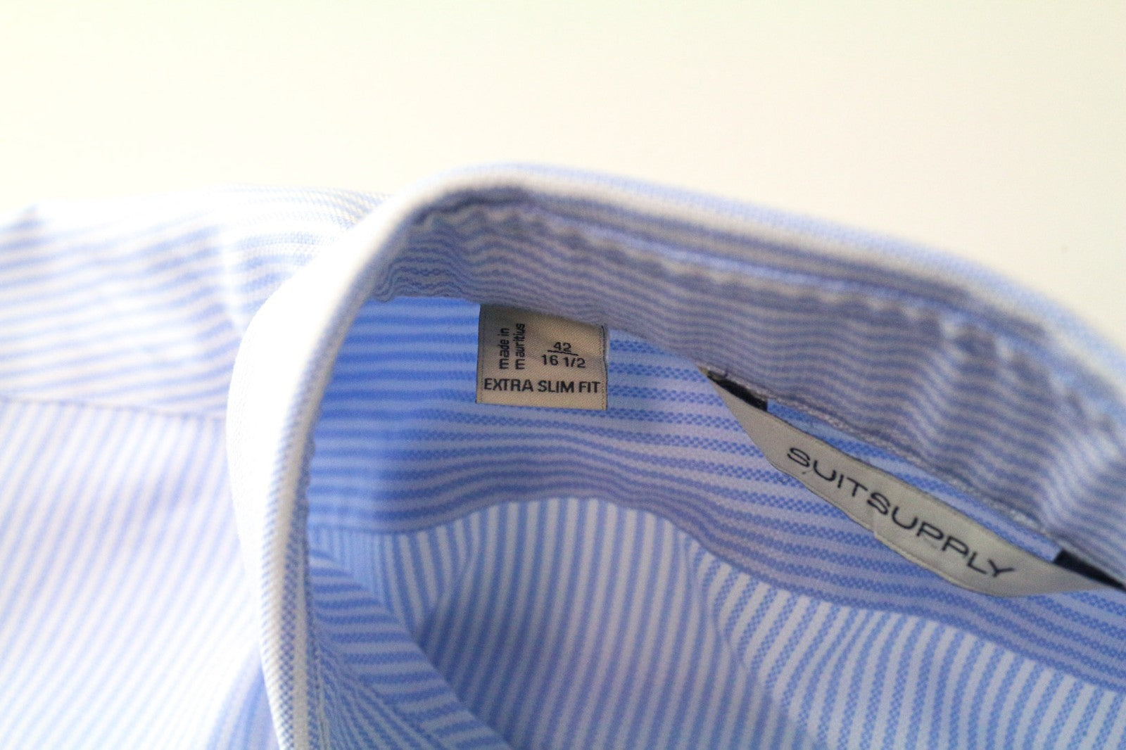 SUITSUPPLY Men's Shirt 42/16.5 Blue Extra Slim Cotton Stripe Long Sleeve