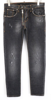 TAKESHY KUROSAWA vyriški džinsai W32 Slim pilki dažytos medvilnės tamprūs skalbti džinsai