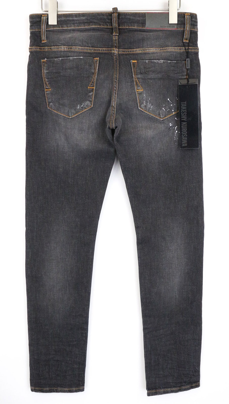 TAKESHY KUROSAWA vyriški džinsai W32 Slim pilki dažytos medvilnės tamprūs skalbti džinsai