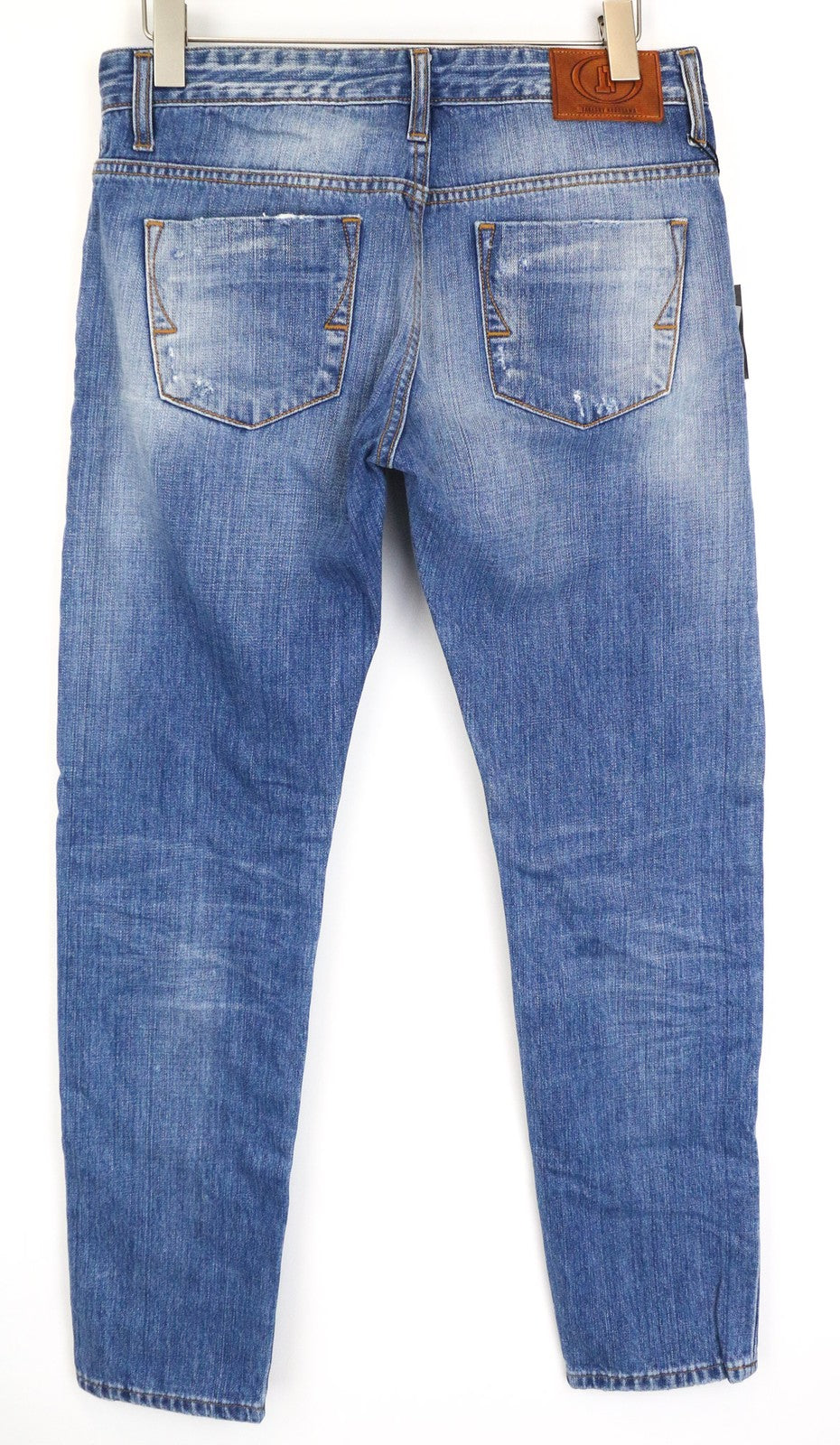 TAKESHY KUROSAWA vyriški džinsai W34 Slim mėlyni grynos medvilnės su sagomis ir skalbti