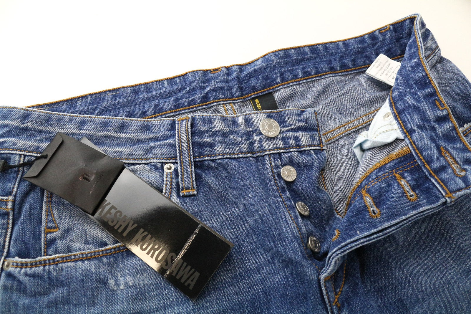 TAKESHY KUROSAWA vyriški džinsai W34 Slim mėlyni grynos medvilnės su sagomis ir skalbti