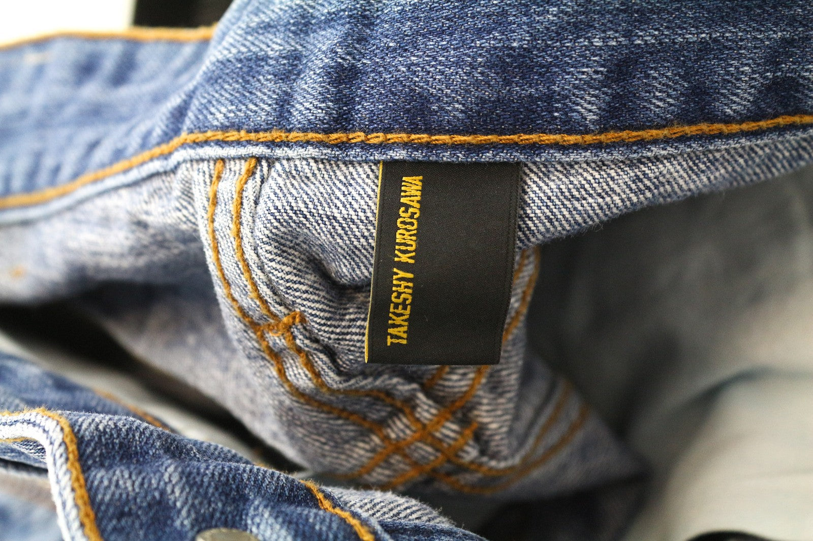 TAKESHY KUROSAWA vyriški džinsai W34 Slim mėlyni grynos medvilnės su sagomis ir skalbti