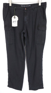 DENHAM Tara Women's Trousers W28/L30 Black Casual Cotton Blend Relaxed Cargo