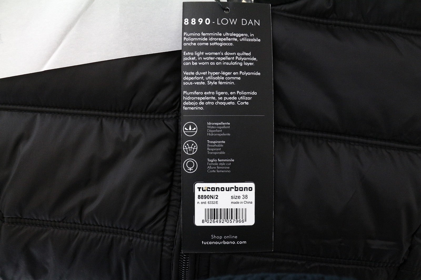 TUCANO URBANO Low Dan Women's Jacket IT38 Black Waterproof Zipped Thermal