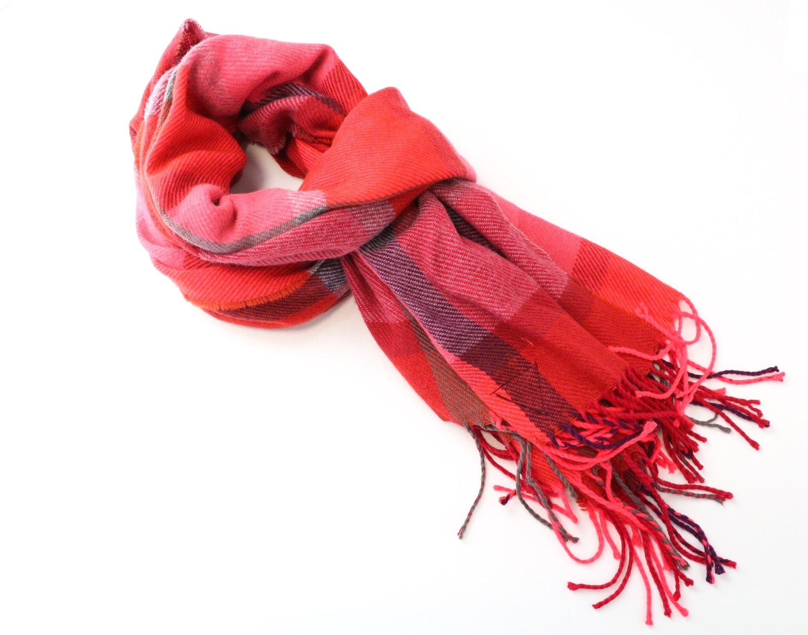 SCOTCH & SODA Women's Scarf OS Red Checked Tassel Casual Spring Autumn Winter