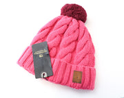 SCOTCH & SODA Ams Couture Women's Hat OS Bright Pink Pom Pom Cable Knit Beanie