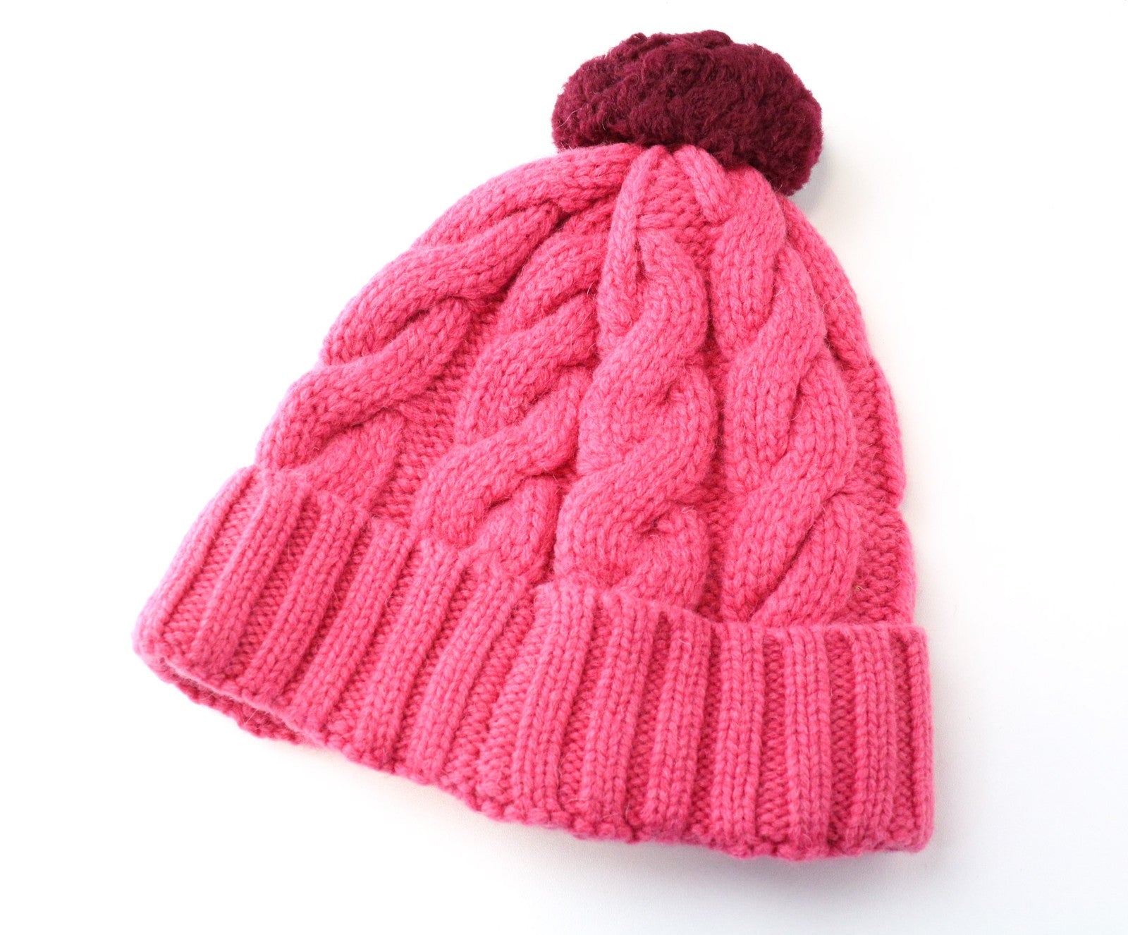 SCOTCH & SODA Ams Couture Women's Hat OS Bright Pink Pom Pom Cable Knit Beanie