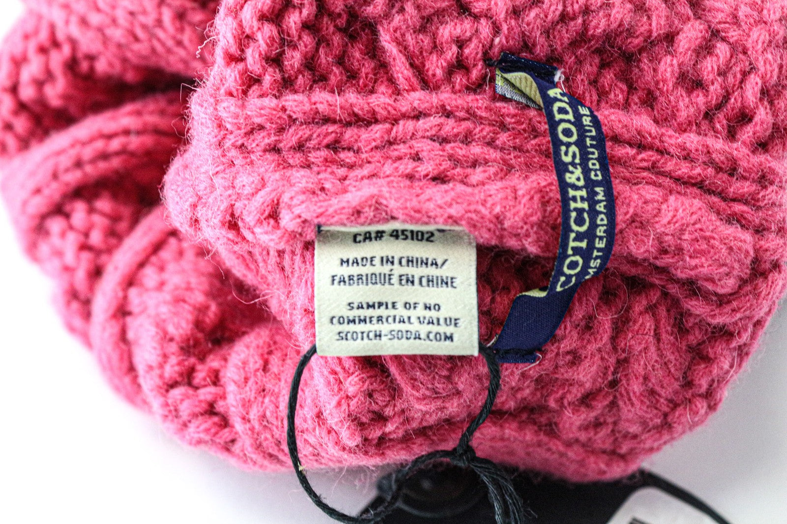 SCOTCH & SODA Ams Couture Women's Hat OS Bright Pink Pom Pom Cable Knit Beanie