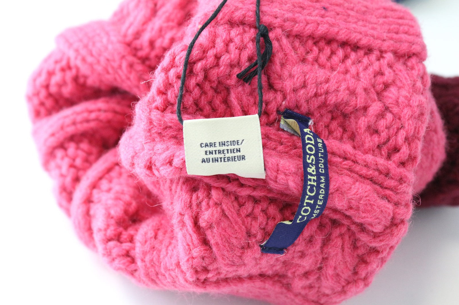 SCOTCH & SODA Ams Couture Women's Hat OS Bright Pink Pom Pom Cable Knit Beanie
