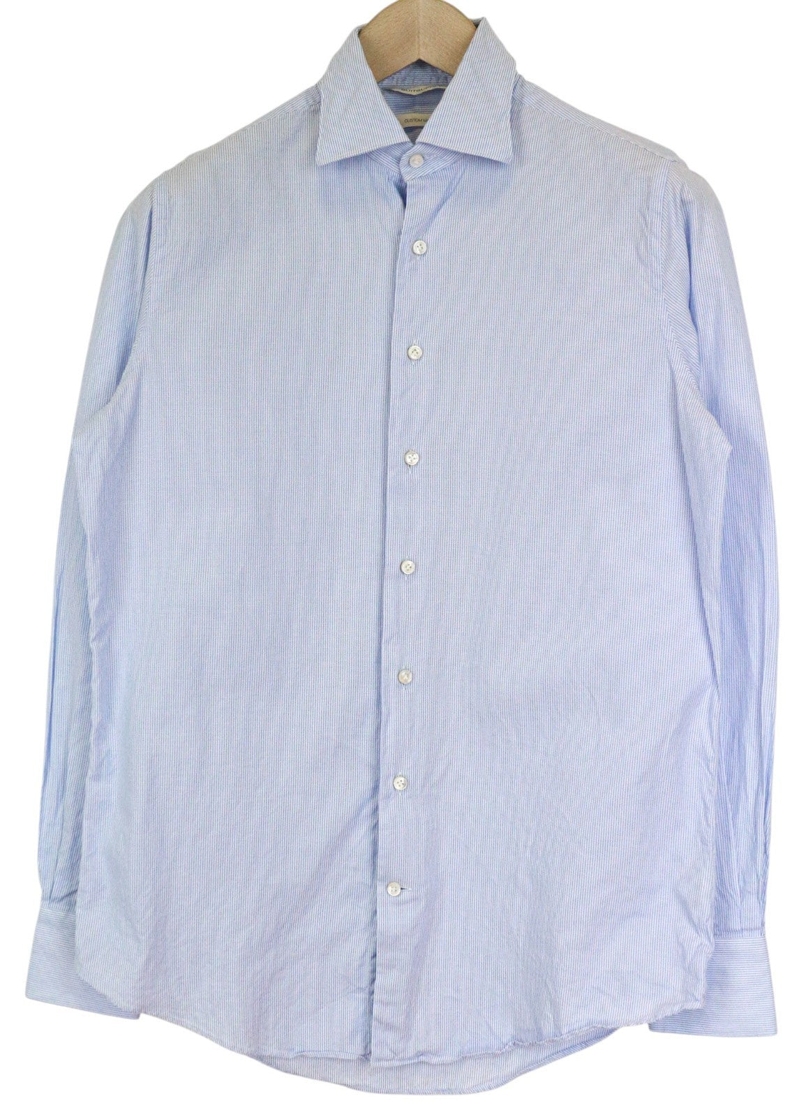 SUITSUPPLY Men's Shirt 37/14.5 Slim Blue Cotton Striped Long Sleeve Formal Top