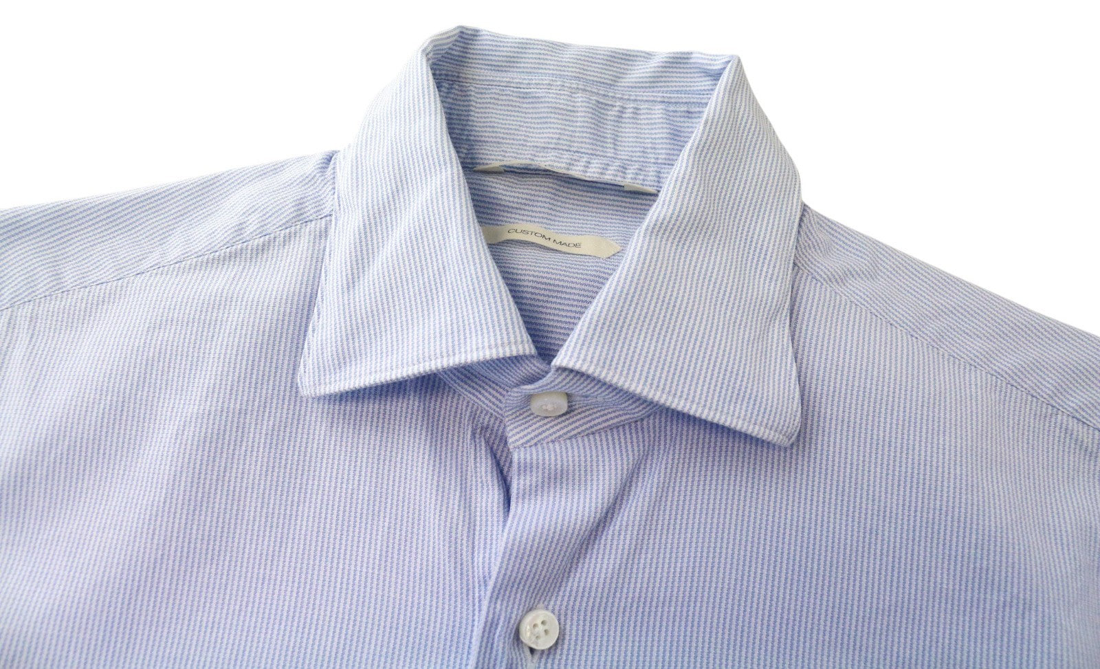 SUITSUPPLY Men's Shirt 37/14.5 Slim Blue Cotton Striped Long Sleeve Formal Top