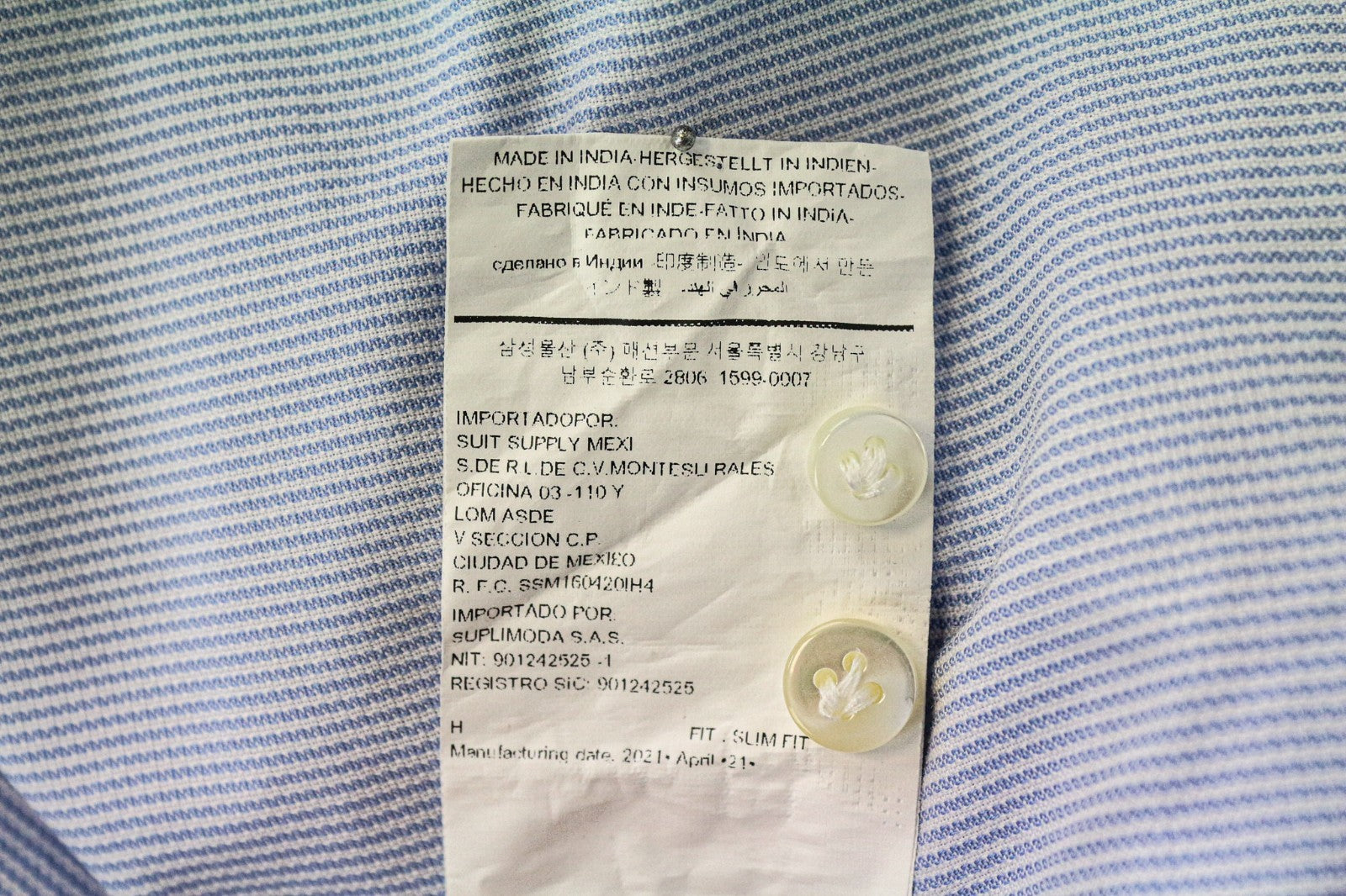 SUITSUPPLY Men's Shirt 37/14.5 Slim Blue Cotton Striped Long Sleeve Formal Top