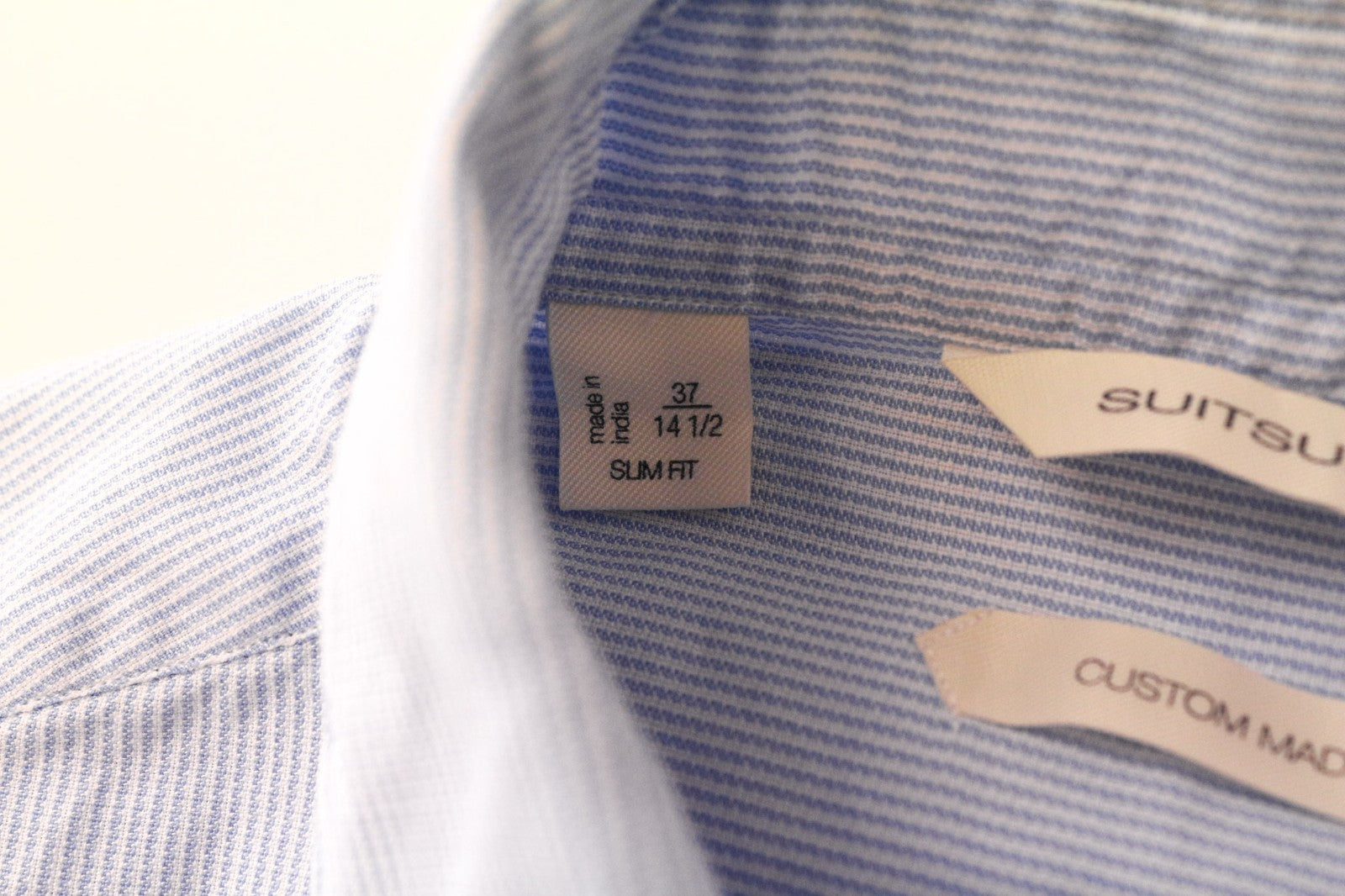 SUITSUPPLY Men's Shirt 37/14.5 Slim Blue Cotton Striped Long Sleeve Formal Top