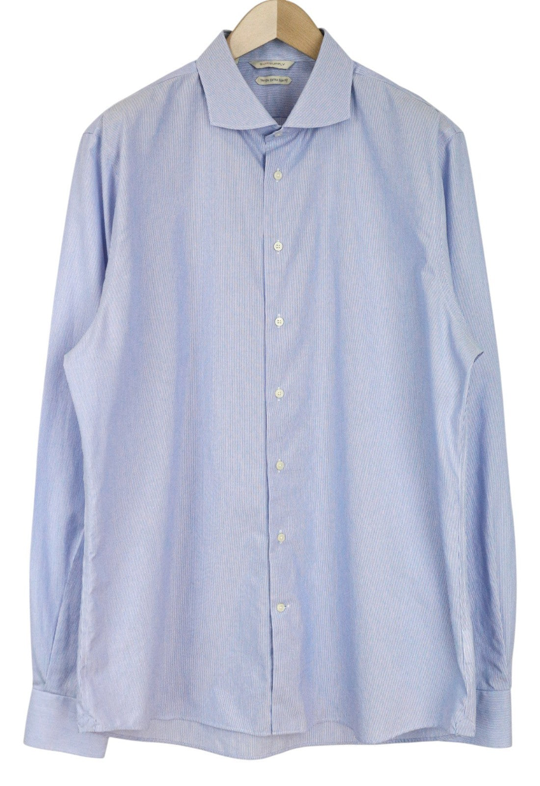 SUITSUPPLY Men's Shirt 46-7/18L Extra Slim Cotton Striped Cutaway Collar Shirt