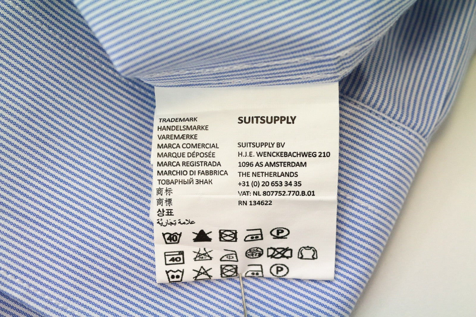 SUITSUPPLY Men's Shirt 46-7/18L Extra Slim Cotton Striped Cutaway Collar Shirt