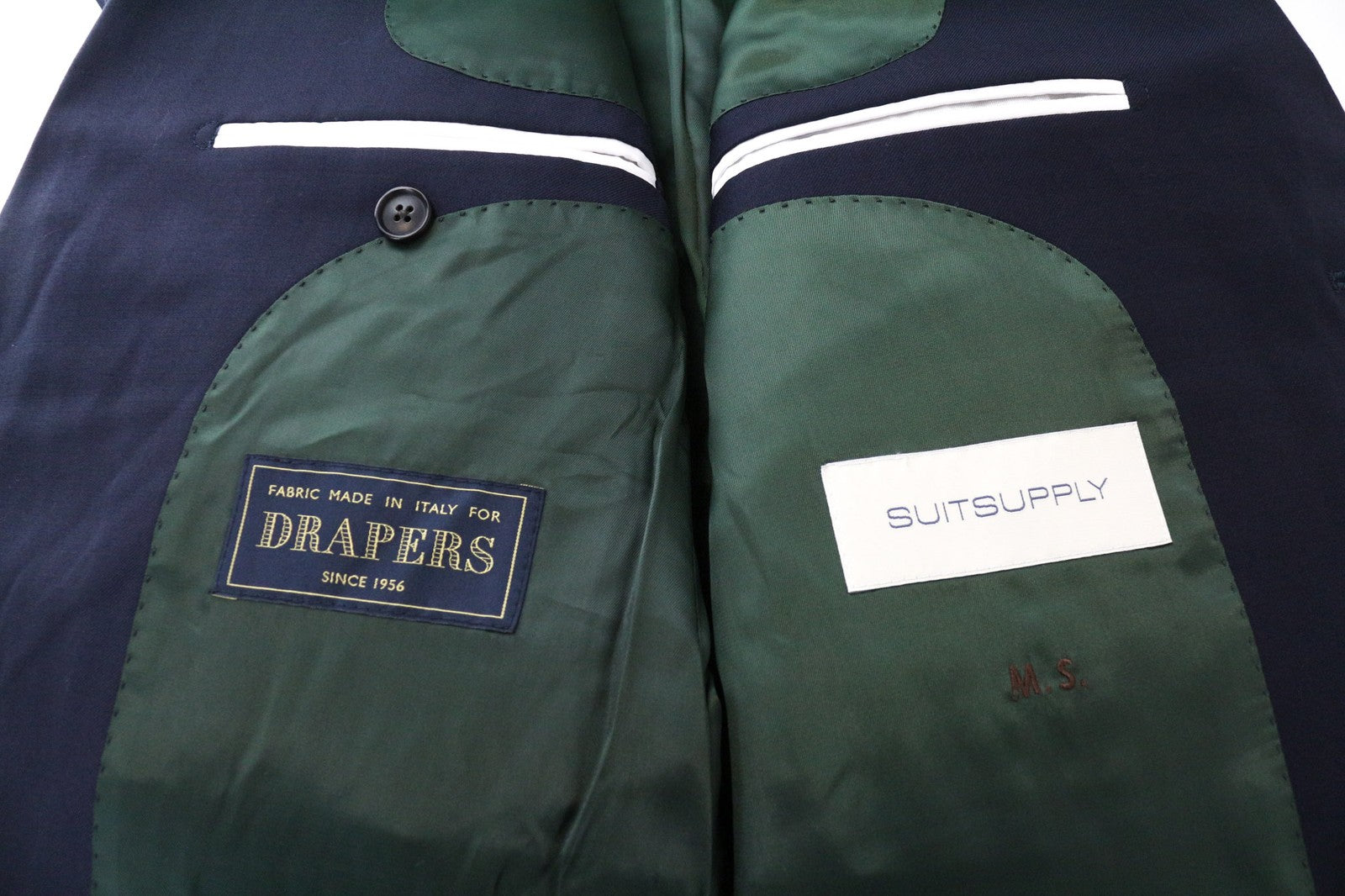 SUITSUPPLY La Spalla vyriškas švarkas UK38S mėlynas vilnonis vieneilis švarkas su pamušalu 