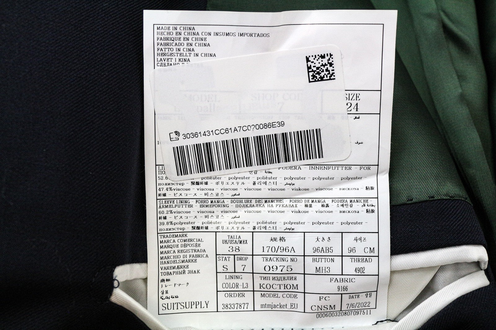 SUITSUPPLY La Spalla vyriškas švarkas UK38S mėlynas vilnonis vieneilis švarkas su pamušalu 