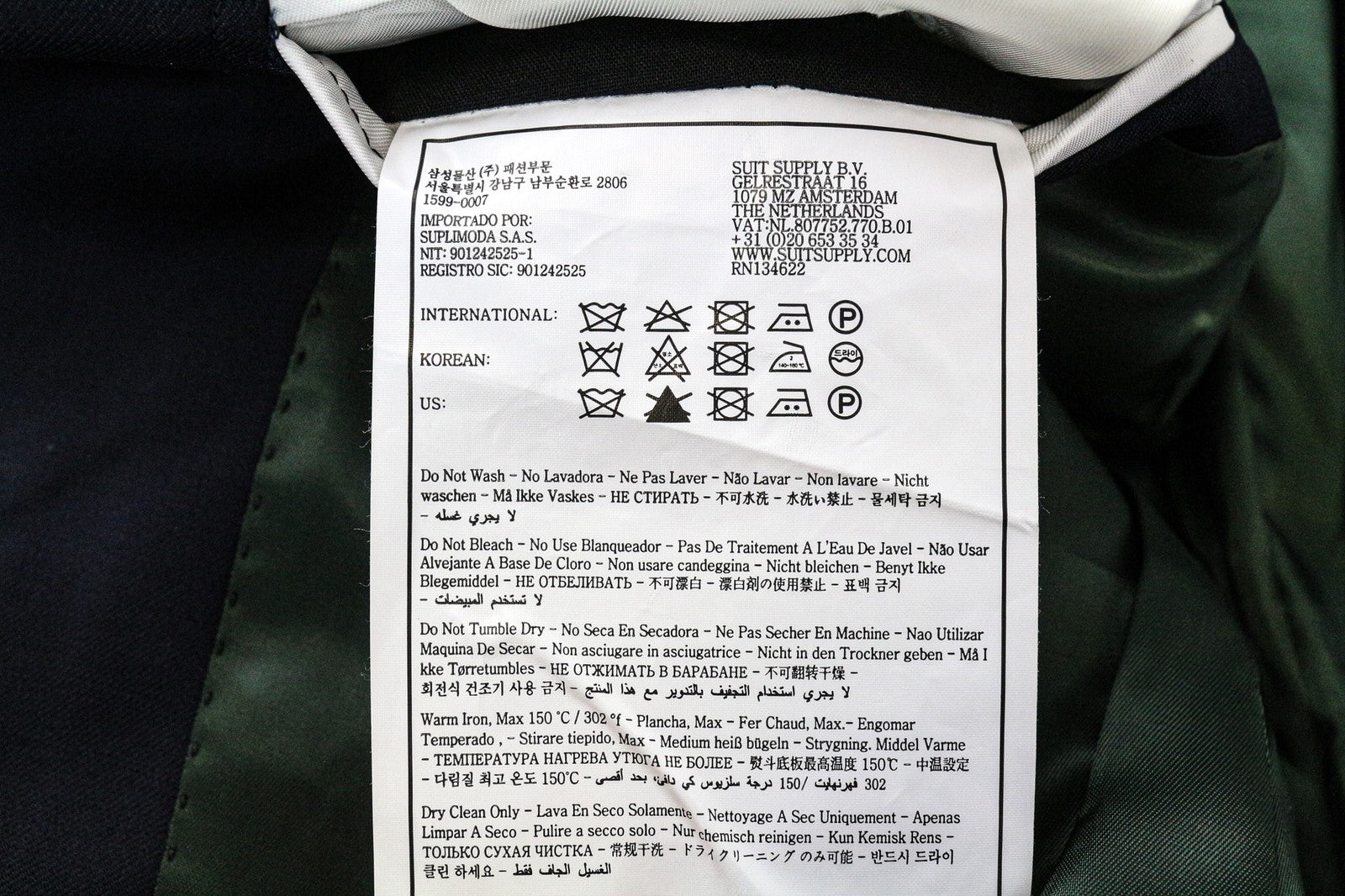 SUITSUPPLY La Spalla vyriškas švarkas UK38S mėlynas vilnonis vieneilis švarkas su pamušalu 